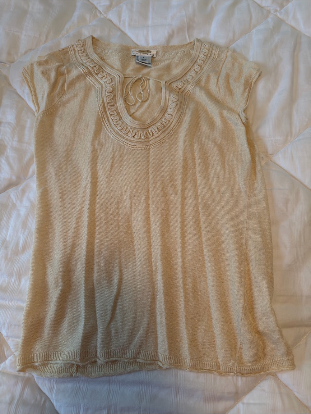 Talbots Vintage Linen Knit Top Embroidered Neckline